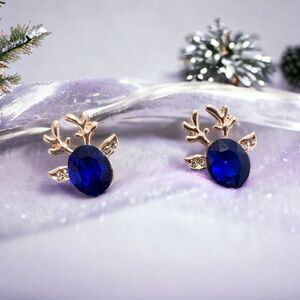 Blue Rhinestone‎ Reindeer Stud Earrings
